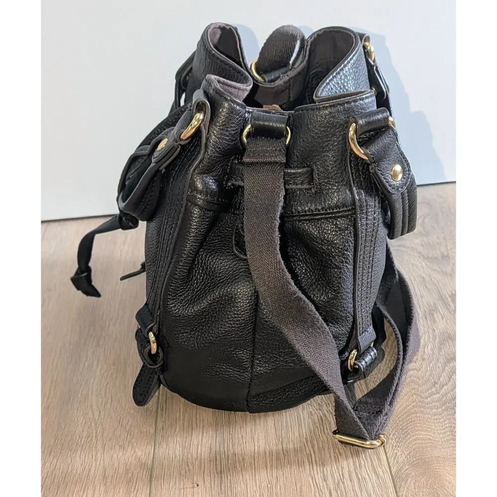 The Sak Kedzie Brown Pebbled Leather Bucket Hobo Bag Gold Hardware